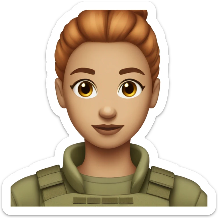 red straight hair bun pretty brown eyes soldier light skin girl sticker