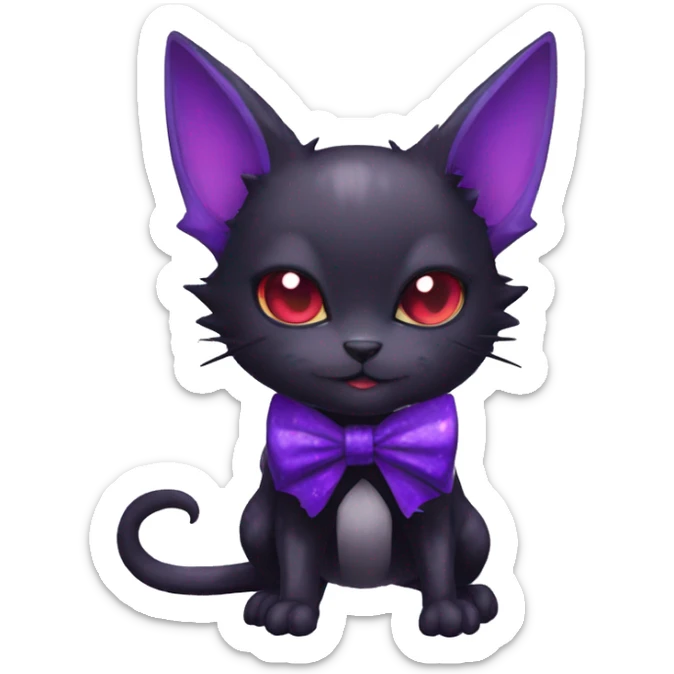 cool kawaii black purple red ethereal fantasy beautiful elegant nargacuga-bat-cat-Fakemon collar harness bow tie and leg spats full body sticker