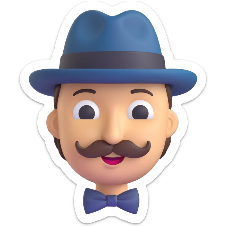 Ruben Blades as an emoji, smiling, wearing a fedora hat, mustache, Latin musician vibe sticker