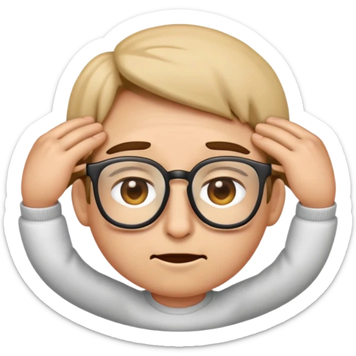 emoji where the hand is pinching the bridge of the nose, eyes squinting shut, and glasses on top of head sticker