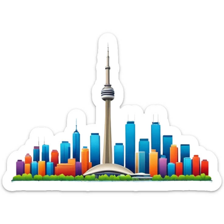 Toronto cityscape emoji with CN Tower and skyline, modern style, vibrant colors sticker
