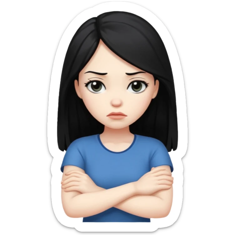 pouty/sad arms crossed emoji woman with long black hair sticker