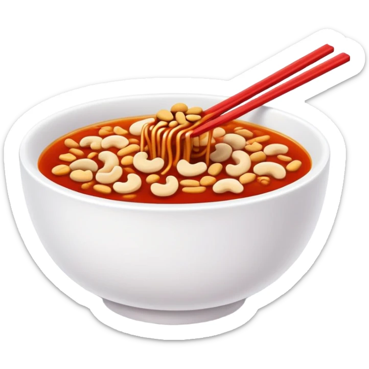 Chongqing Xiaomian with red spicy broth and peanuts, simplified emoji style with bold outlines and bright colors, cartoon style hot Sichuan street noodles sticker