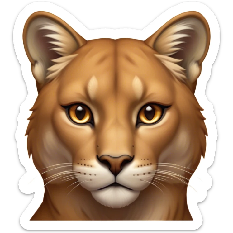 Cinematic Noble Cougar Portrait Emoji, Poised and regal, with a lithe, muscular build and a sleek, tawny Fur with subtle dark accents, deep-set soulful amber eyes, Simplified yet sharp and sophisticated features, highly detailed, glowing with a warm, dignified glow, high shine, intelligent and stealthy, stylized with an air of wild elegance, focused and attentive, soft glowing outline, capturing the essence of a watchful and confident predator, so majestic it feels as though it could silently pounce out of the screen with effortless authority! sticker
