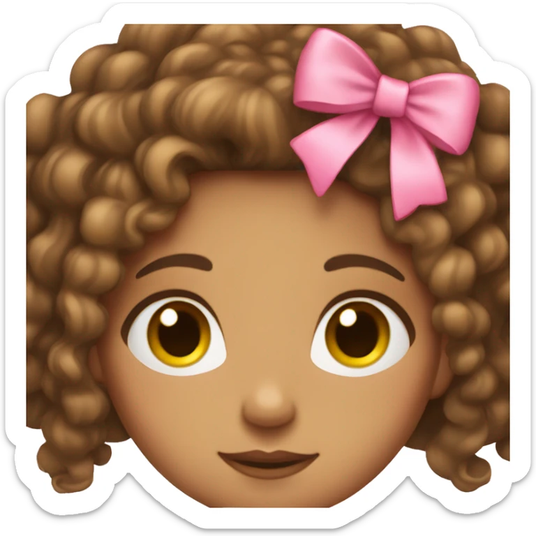 tan girl with brown curly hair and brown eyes with a pink bow in her hair sticker