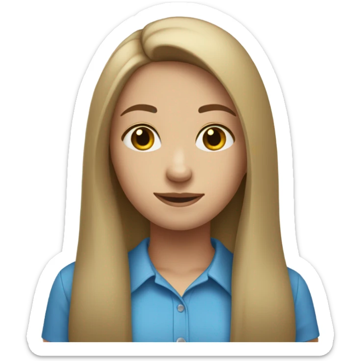 A girl that her hair is straight and she is white and she is wearing blue shirt  sticker