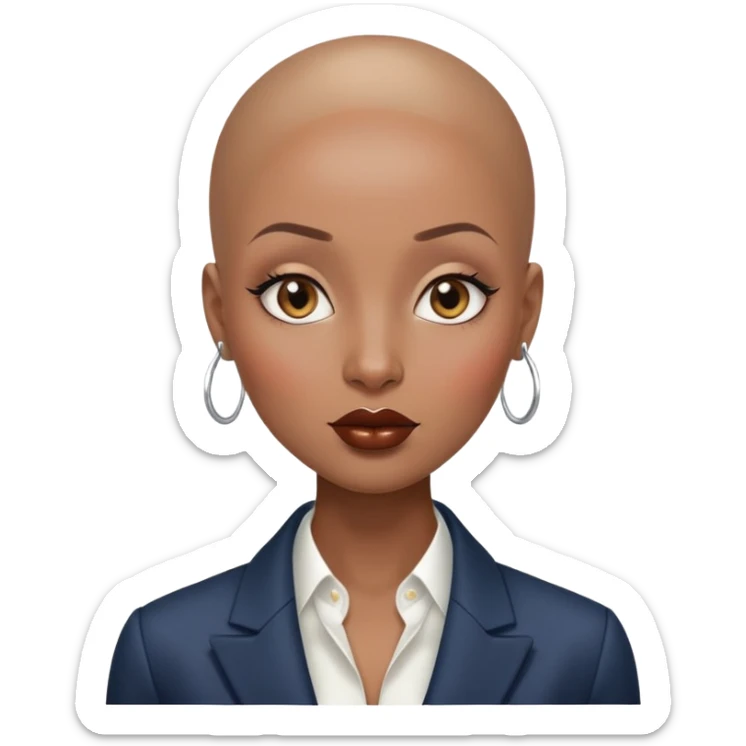 Gorgeous shiny girl no eyebrows wearing blazer Alluring black woman wide nose bald head big brown lips sticker