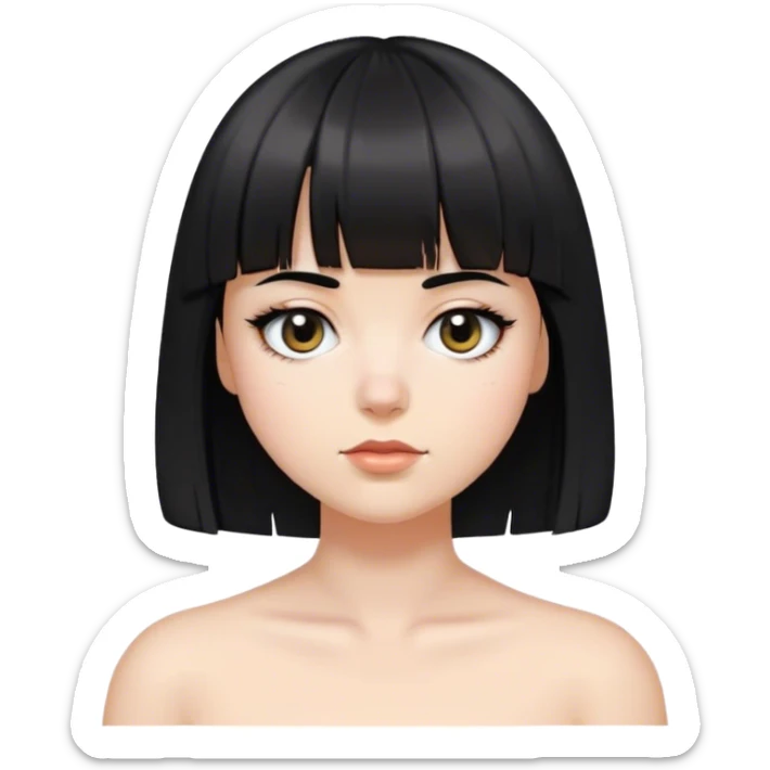 Chica blanca con el pelo cortó negro lacio y con un flequillo, el pelo es a los hombros, ojos negros, y un pequeño lunar debajo del ojo izquierdo  sticker