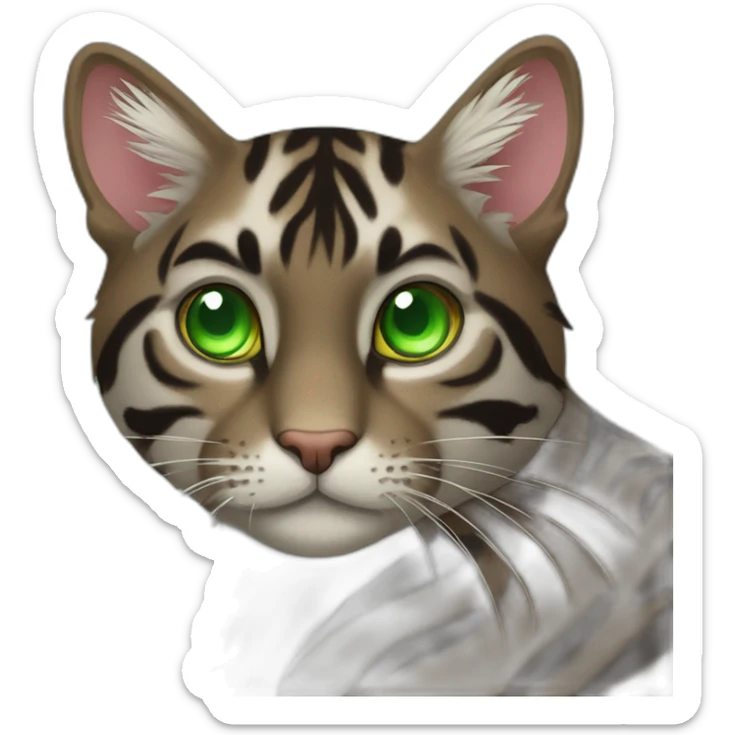 Dark Brown Tiger cat with green eyes and hearts of love sticker