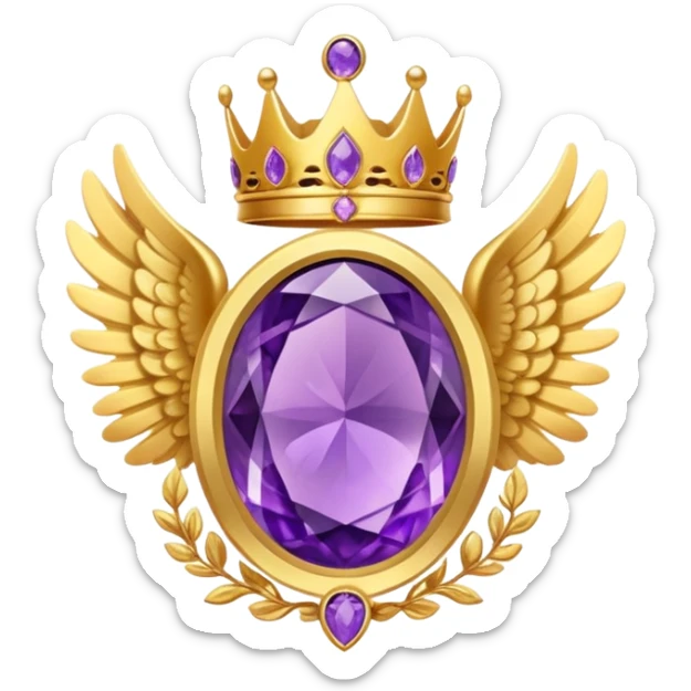 4th place award Number in frame decorated with golden angel  wings and amethyst  stone and small crown on a top sticker