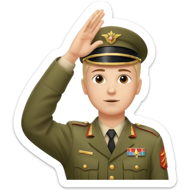 Solider giving a Roman salute with his hand held high and straight diagonally upward viewed from the side sticker