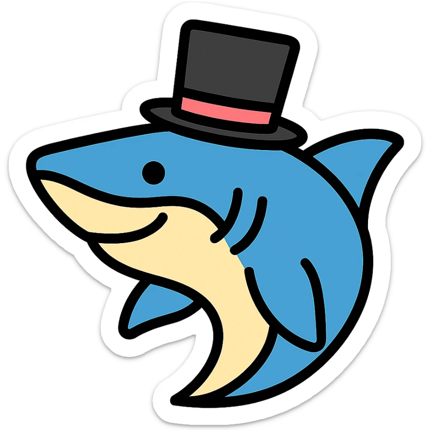 color outline icon of a shark wearing a top hat sticker