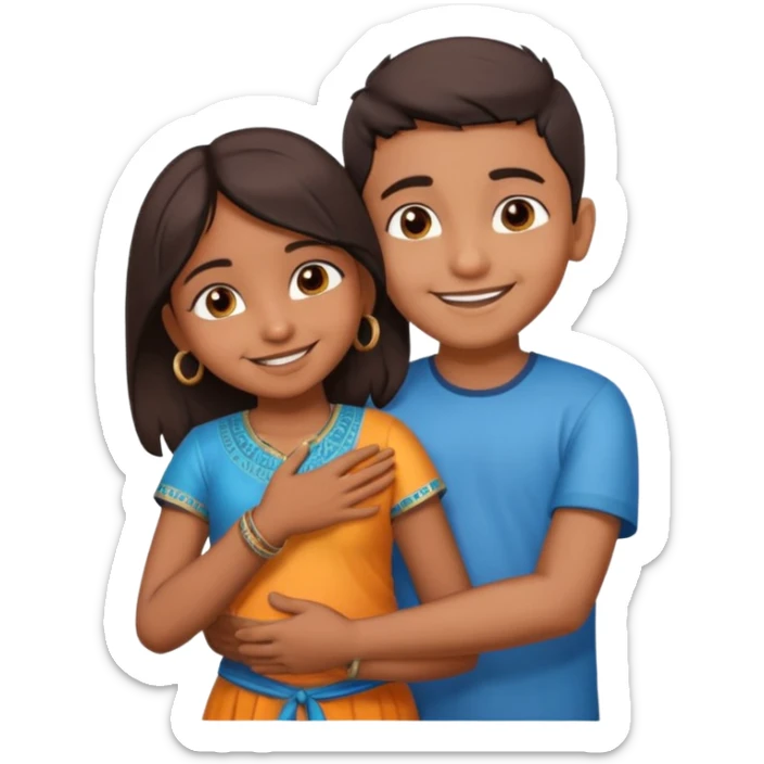 indian boy hugging indian girl from behind... boys hand down near navel of girl sticker
