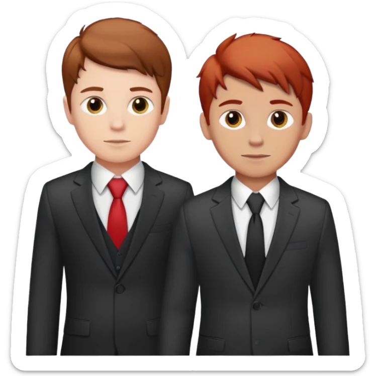 Brown hair white boy and red hair brown boy wearing suits sticker