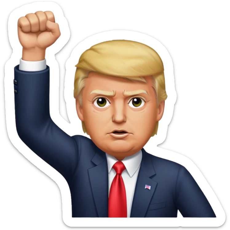 donald trump's fist held high in the air with fully extended arm after assassination attempt sticker