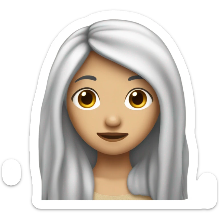 Girl with long black hair, small nose, wheat skin, brown eyes, slanted eyes sticker