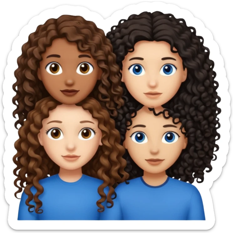 Two best friends .bestie 1: beige skin with brown long hair and blue eye. Bestie 2:mixed race skin with curly black hair and brown eye sticker