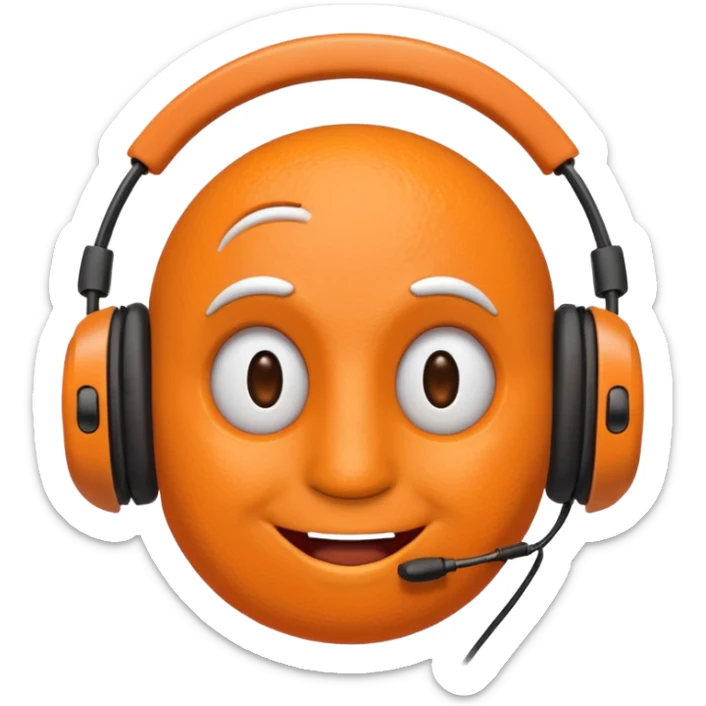 Orange happy face emoji with a couple of hair,headphones,and antennas. sticker