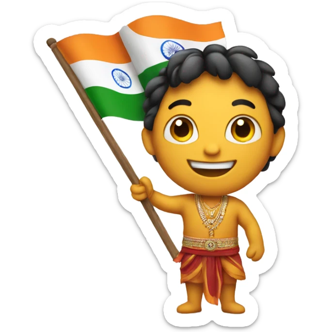 a smiling emoji holding a indian flag in hand sticker