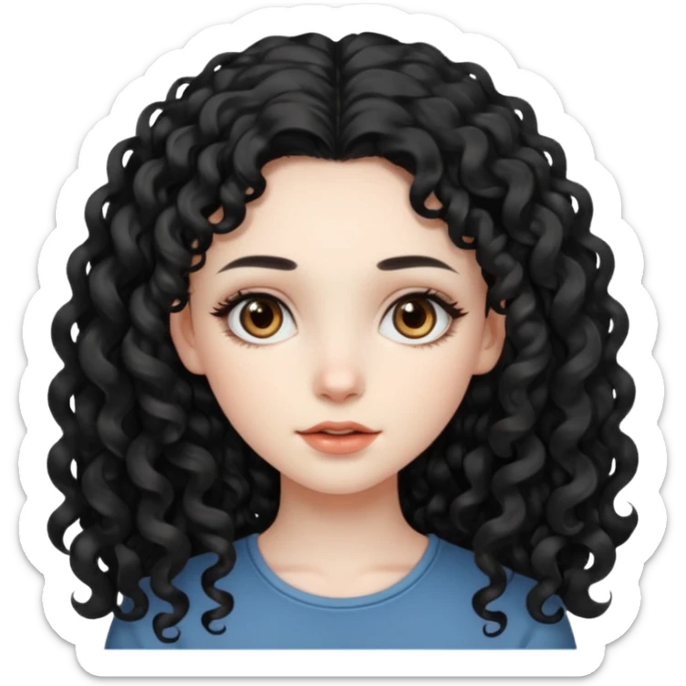 Beautiful girl, long black hair, curly hair, deep brown eyes, pale skin sticker