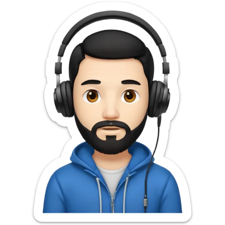 black and  hair with beard and headphones white skin male sticker