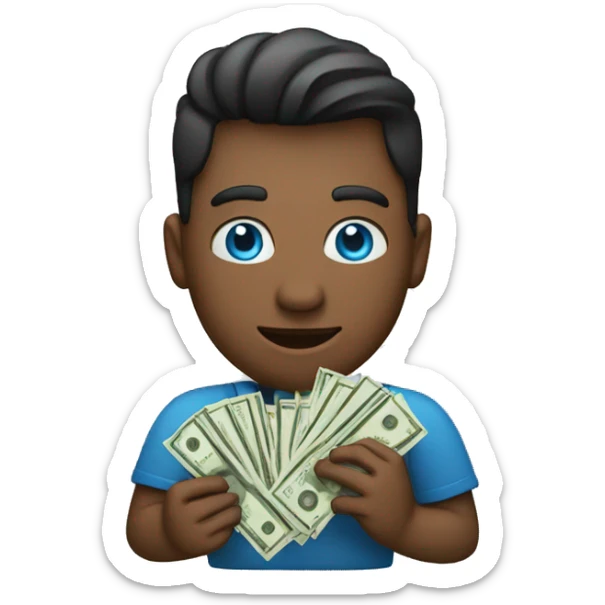 A man with blue eyes with a lot of money and a money bag in his right hand and cash in the other hand  sticker