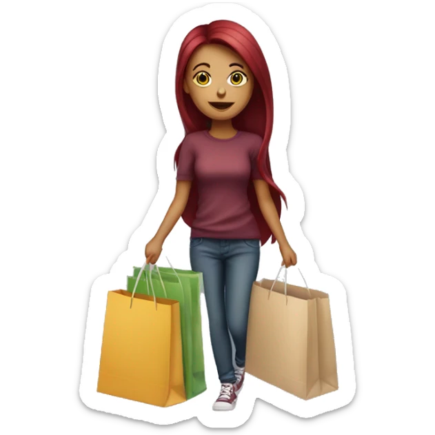 Long Burgundy haired girl, shopaholic, carrying a lot of shopping bags sticker