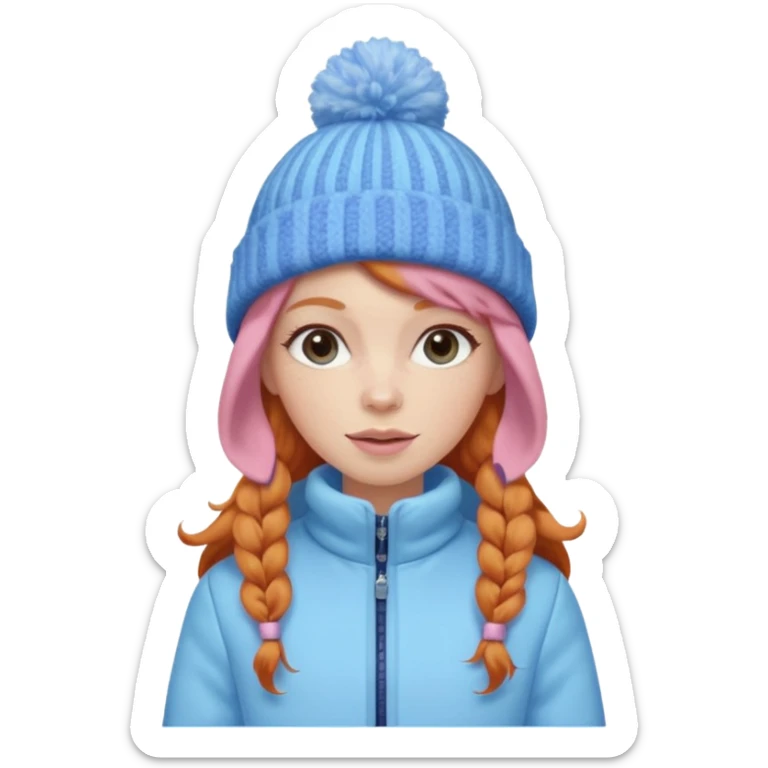 Ginger long hair lady with pink and blue pastel jacket and blue pastel winter hat sticker