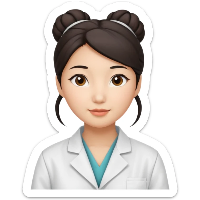 emoji of an asian woman with a bun who is a guru in the lab sticker