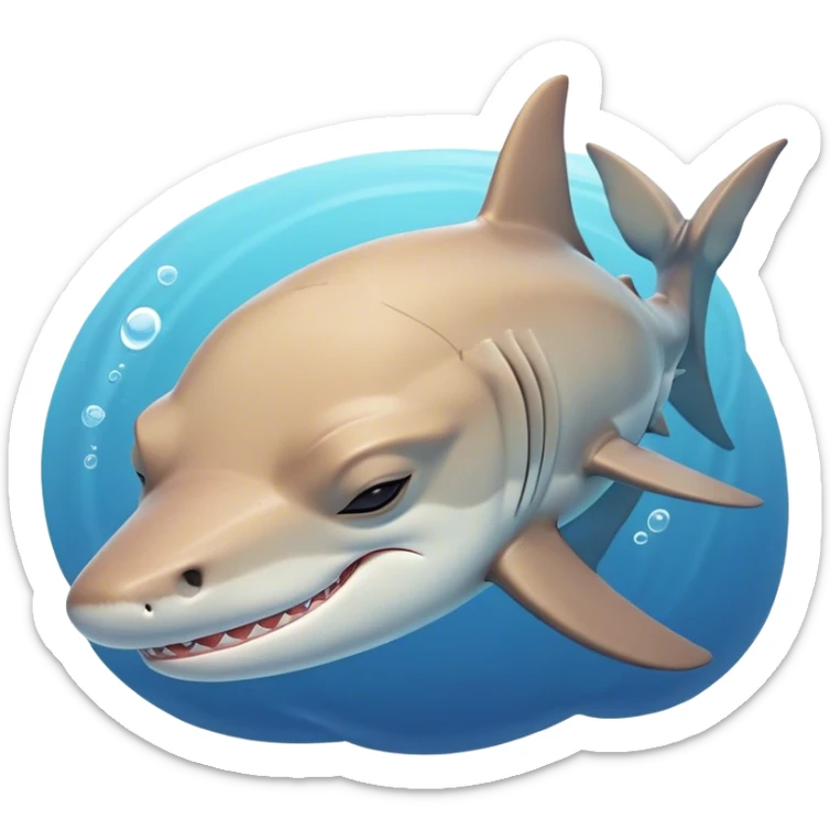 Meme-Worthy Cute Sleeping Hammerhead Shark Portrait Emoji, Head and body resting peacefully with a contented expression, showcasing its uniquely shaped hammerhead with closed, serene eyes and a relaxed, streamlined form, Simplified yet adorably endearing features, highly detailed, glowing with a soft, drowsy ocean light, high shine, relaxed and utterly lovable, stylized with an air of playful laziness, soft glowing outline, capturing the essence of a sleeping hammerhead that feels destined to become the next viral icon of adorable slumber! sticker