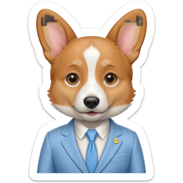 perrita caricatura gorgi gales ejecutiva con ropa celeste claro mujer tipo entrevistadora sticker