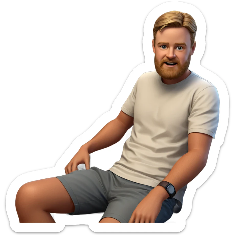 relaxed boy indoors with bag sticker