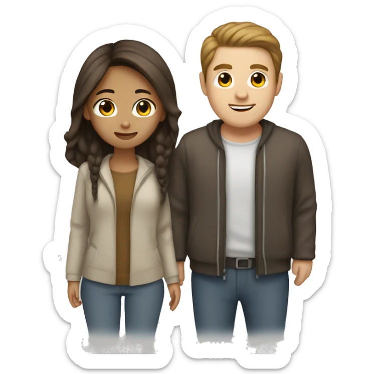 Brown haird asian girl with brown hair white guy sticker