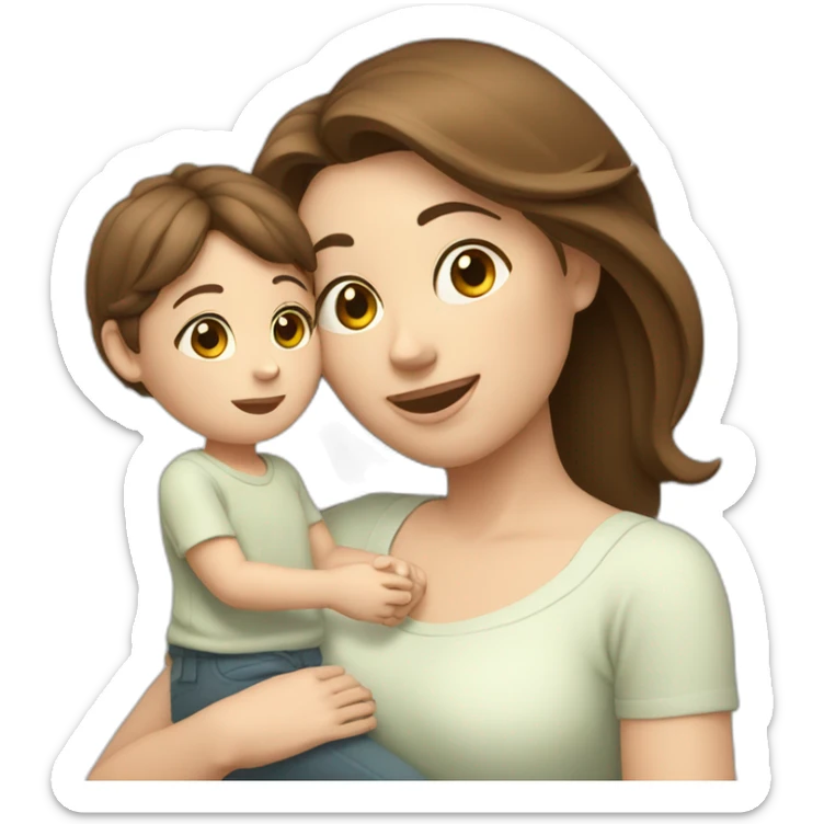 mother and child with brown hair5 and white skin full length sticker