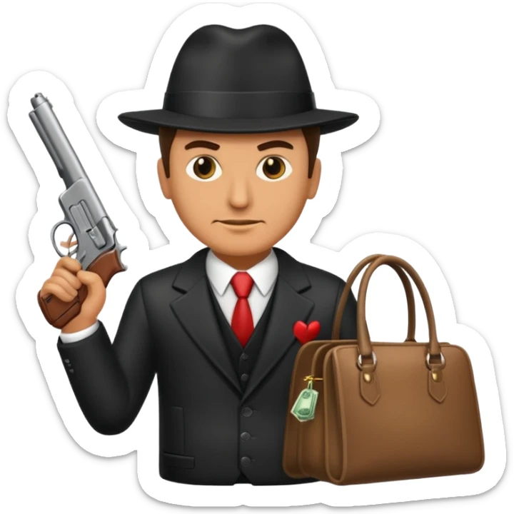 A rich mafia holding a gun on his hand and a bag of money sticker