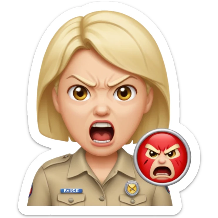 emojis.com a-karen-mom-yelling-at-somebody-that-wont-take-their-dog-out-and-is-showing-her-badge-but-its-fake sticker