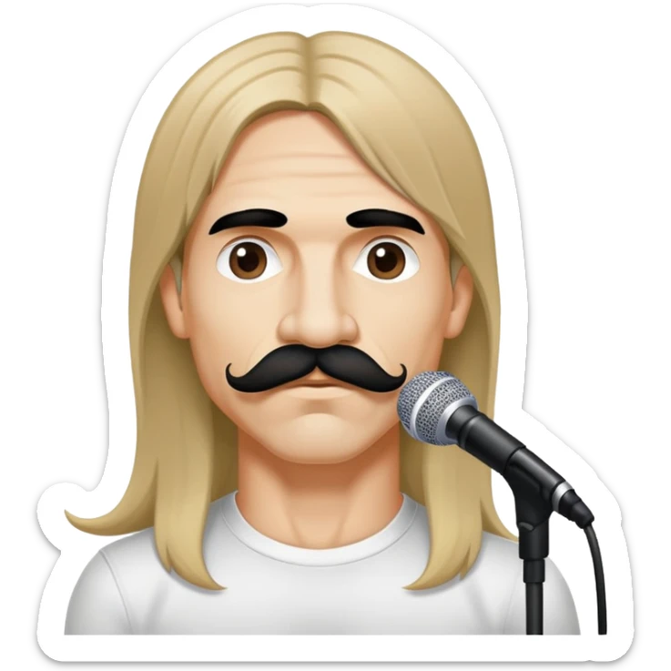 face of a rock singer with signature mustache and long hair, inspired by Anthony Kiedis sticker