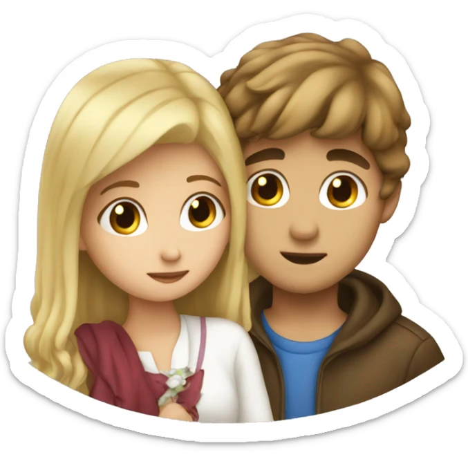 brown hair boy kissing blonde girl  sticker