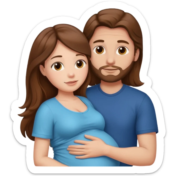 Pregnant woman with long brown hair and fair skin, and man with brown hair and fair skin hugging.

 sticker