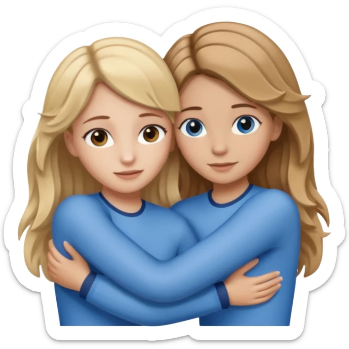 2 girls huggin first one brown straight hair and brown eyes second one blonde wavy ish hair and blue eyes sticker