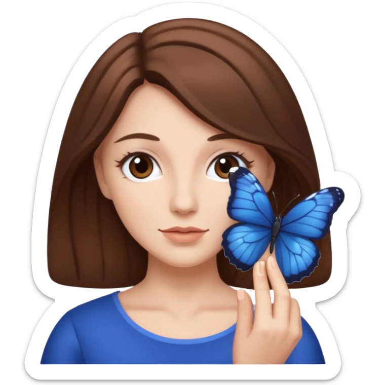 Cabelos de cor morro uma mulher branca com uma borboleta na cor azul escuro sua mão sticker