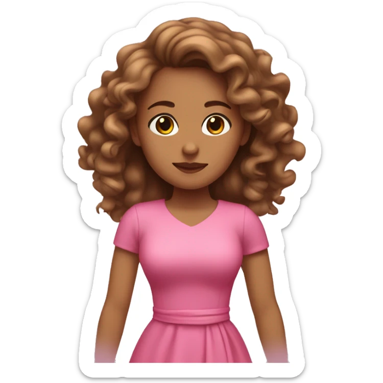 Spinning girl with light tan skin and long brown curly hair with a pink dress  sticker