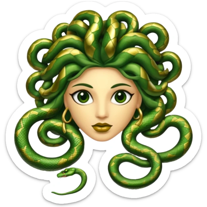 The Sicilian Medusa in gold and green and make the snake hair have snake faces  sticker