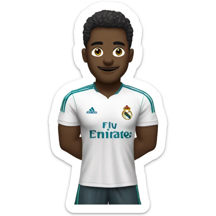 futbolista negro, con la camiseta del real madrid, pelo rizado cayendo sobre su frente sticker