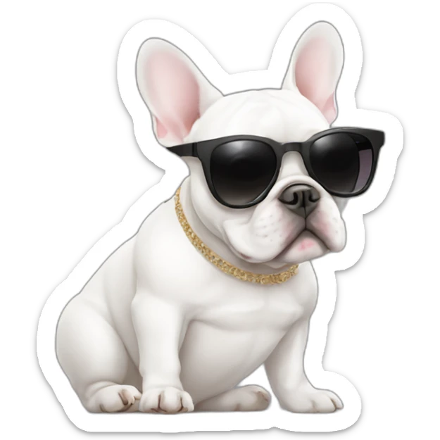 white FRENCH BULLDOg with fashion sunglasses sticker