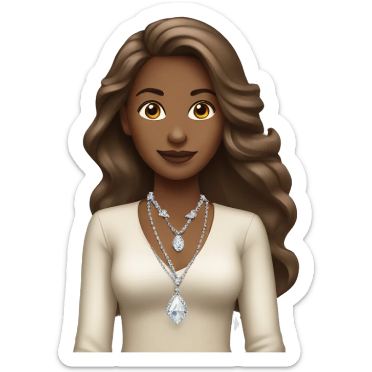 elegant brown skinned woman with long hair and diamond necklace  sticker