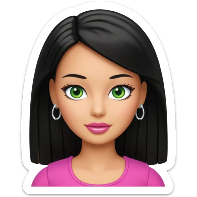 Barbie with olive skin, black straight hair and green eyes sticker
