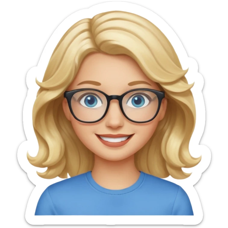 White girl with wavy, blonde hair, blue eyes, and glasses. sticker
