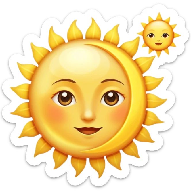 a really bright sun and a moon who shines because of it. the sun is bigger and the moon bright too sticker