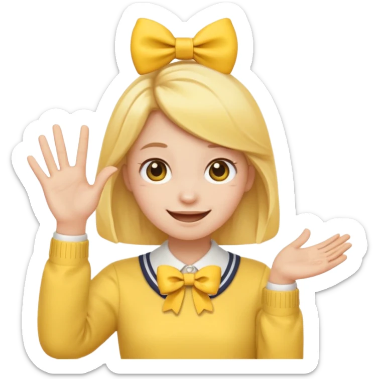 Yellow regular smiling emoji with hand saying clock it with bow in hair preppy cute aesthetic  sticker